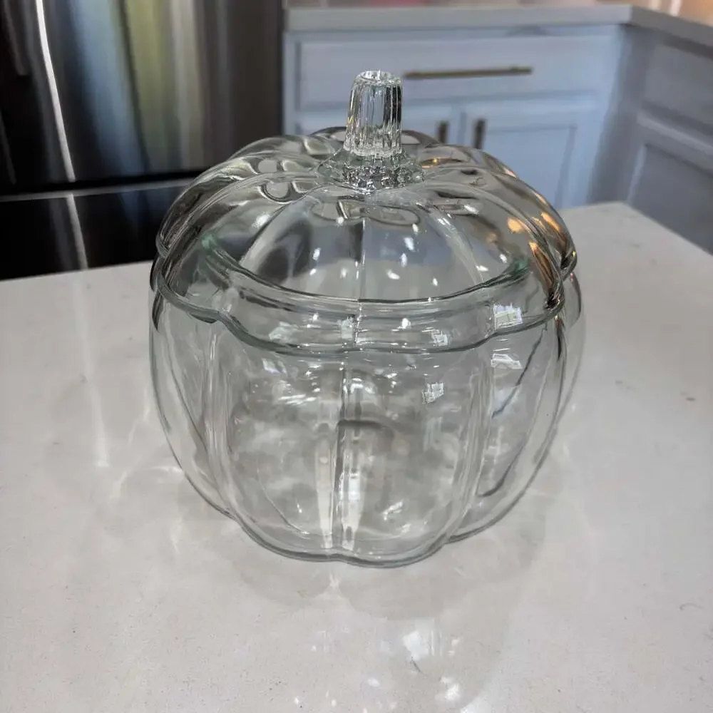 Anchor Hocking Glass Pumpkin Jar with Lid 7.5” Cookie Candy Canister